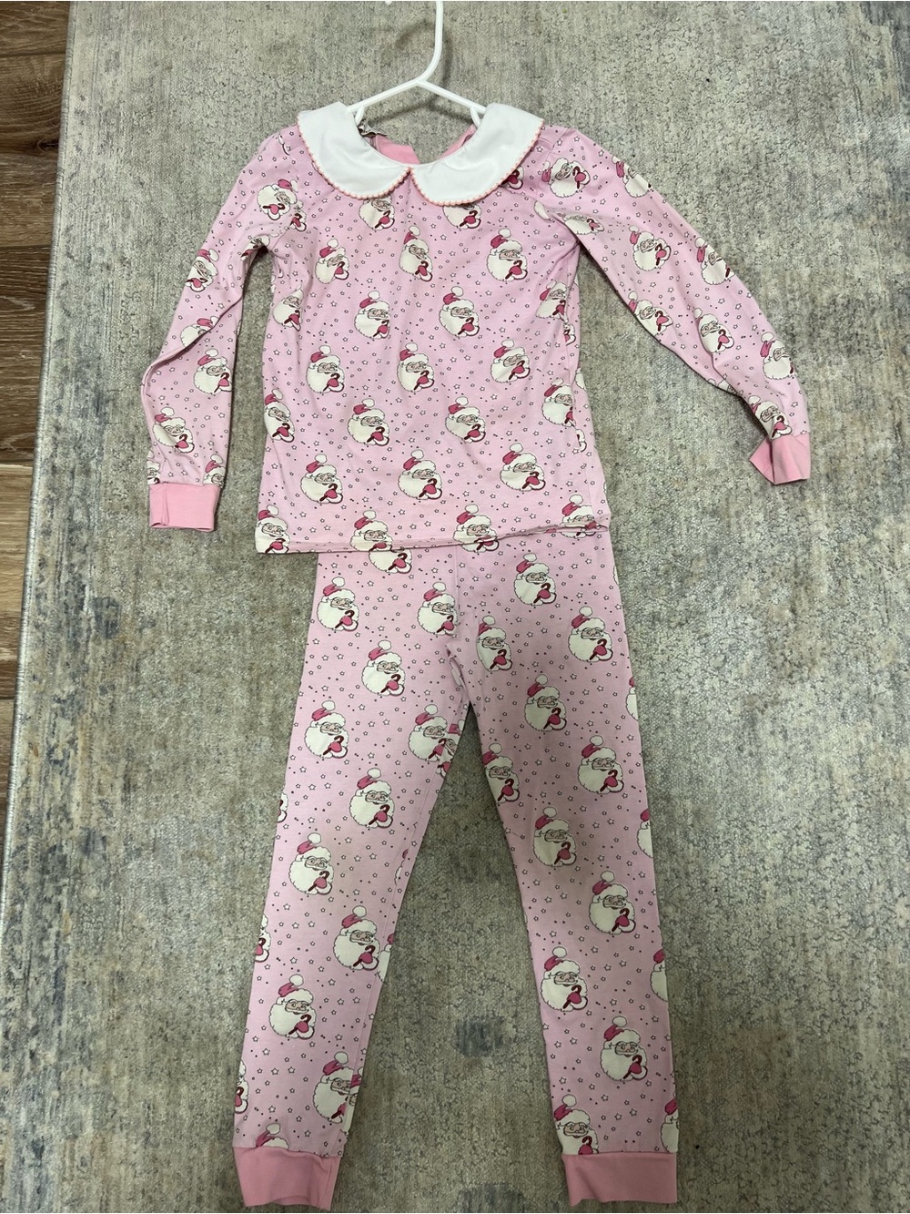 SAL & PIMENTA Pink Santa Print Pajama Set with Peter Pan Collar